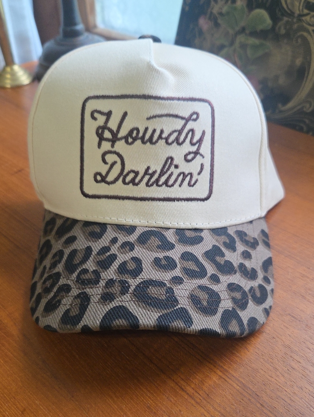 Howdy Darlin' Leopard Brim Trucker Hat - Cream & Brown NWOT